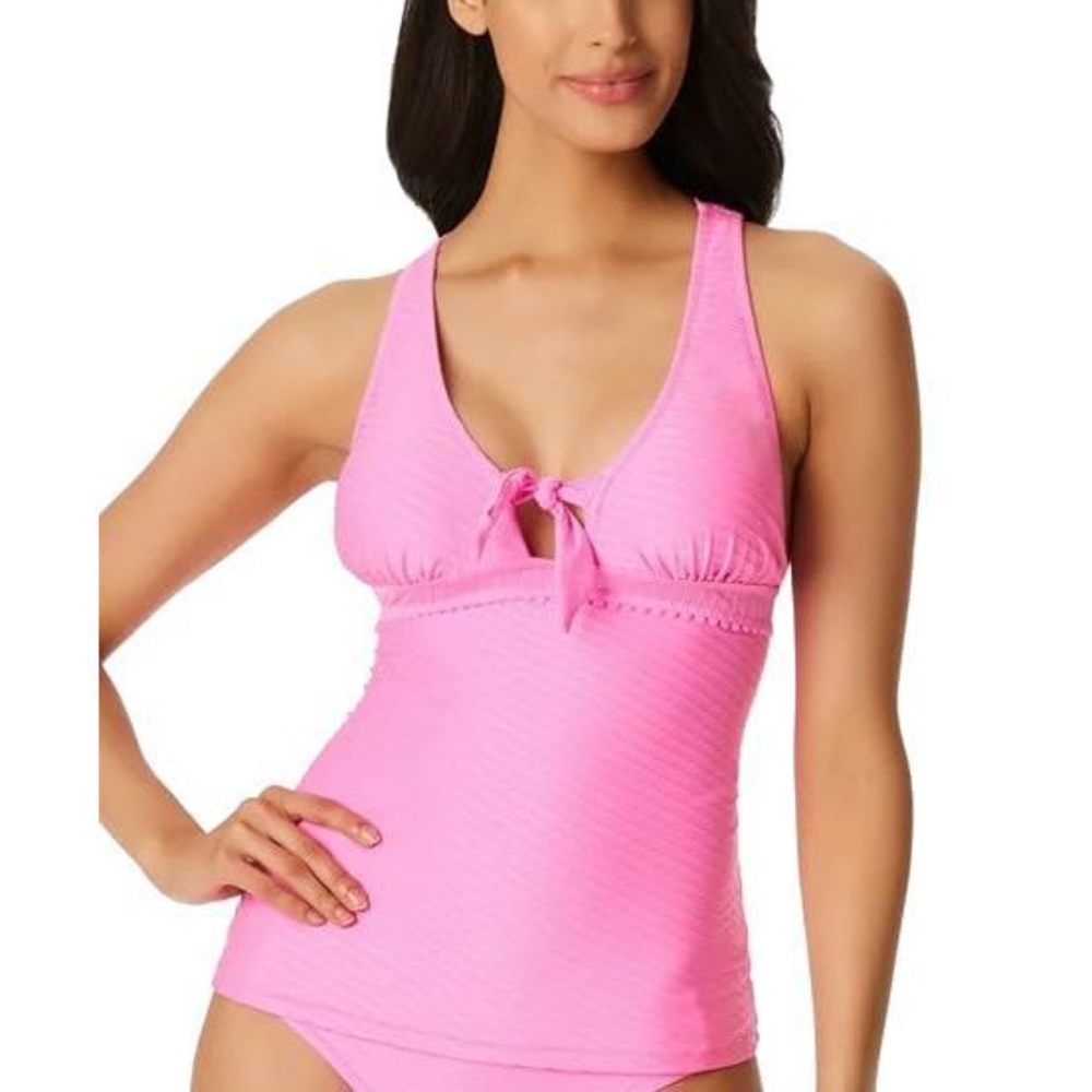 Jessica Simpson Women's Pretty in Pique Strappy-Back Tankini Top Size Small Pink
